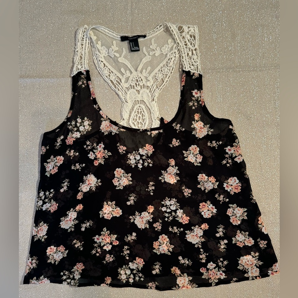 Forever 21 sheer floral tank Size S